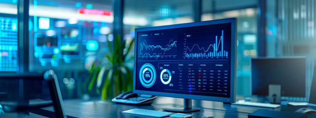 a sleek, modern office environment features a dynamic digital dashboard displaying real-time website analytics, with vibrant graphs and performance metrics showcasing the impact of effective caching mechanisms on website speed and efficiency.
